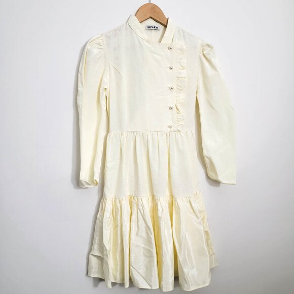 Batsheva Sadie Tiered Ruffled Moire Mini Dress in Cream